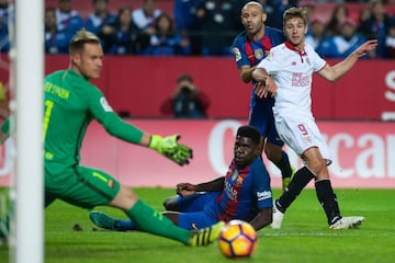  Luciano Vietto, Ter Stegen,Samuel Umtiti y Javier Mascherano.