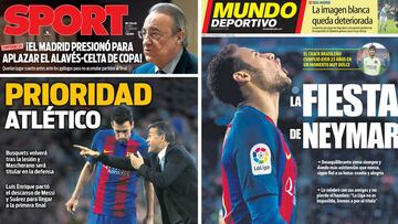Portadas de 'Sport' y 'Mundo Deportivo' el lunes, 6 de febrero de 2017.