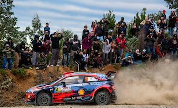 France Sebastien Loeb driver steers his Hyundai Shell Mobis WRC with his compatriot co-driver Daniel Elena during the SS12 of the WRC Chile 2019 near Pelun, Chile on May 11, 2019. (Photo by MARTIN BERNETTI / AFP)