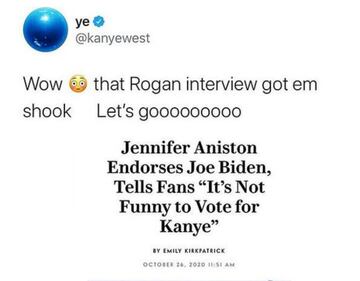 Kanye West carga contra Jennifer Aniston después de que esta pidiese que no le votasen