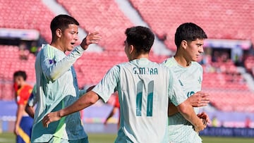 Gilberto Mora celebrates his goal 0-1 of Mexico during FIFA U-20 Mens World Cup Chile 2025 match between Spain and Mexico (Mexican National team) as part Group-C at Estadio Nacional Julio Martinez Pradanos, on October 01, 2025 in Santiago, Chile.