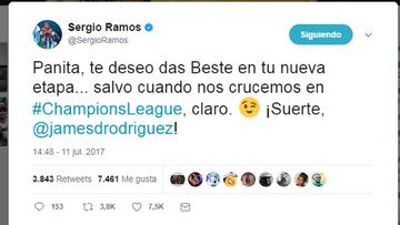 Ramos se despide de James: "Panita, te deseo lo mejor"