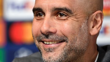 Manchester City's Spanish manager Pep Guardiola attends a press conference at the Manchester City training ground in Manchester, north west England, on April 25, 2022, on the eve of their UEFA Champions League semi-final first leg football match against Real Madrid. (Photo by Oli SCARFF / AFP)