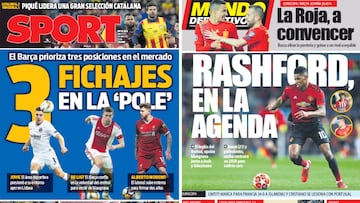 Portadas de 'Sport' y 'Mundo Deportivo' del martes, 26 de marzo de 2019.