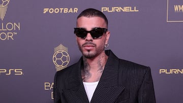 Puerto Rican singer Rauw Alejandro poses prior to the 2023 Ballon d'Or France Football award ceremony at the Theatre du Chatelet in Paris on October 30, 2023. (Photo by FRANCK FIFE / AFP) (Photo by FRANCK FIFE/AFP via Getty Images)