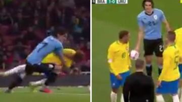 Un intento de caño que acabó en patada: así fue el incidente entre Cavani y Neymar