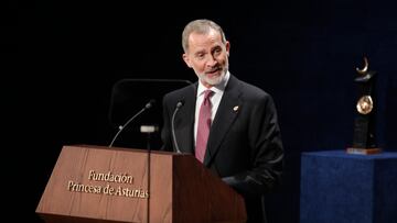 El Rey Felipe VI interviene en la 43ª edición de la entrega de los Premios Princesa de Asturias 2023.