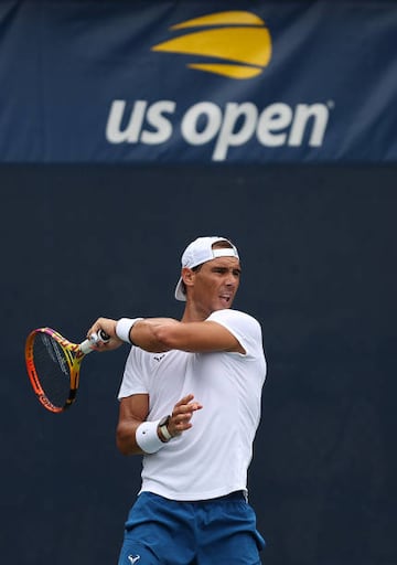 NEW YORK, NEW YORK - AUGUST 28:  Rafael Nadal of Spain in a practice session during previews for the 2022 US Open tennis at USTA Billie Jean King National Tennis Center on August 28, 2022 in the Flushing neighborhood of the Queens borough of New York City. (Photo by Julian Finney/Getty Images)