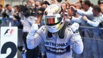 Lewis Hamilton celebra su triunfo en Sepang.