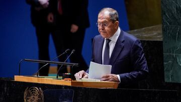 Russia's Foreign Minister Sergei Lavrov addresses the 78th Session of the U.N. General Assembly in New York City, U.S., September 23, 2023.  REUTERS/Eduardo Munoz