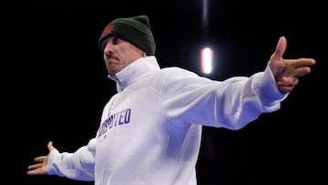 Oleksandr Usyk durante el 'open workout' de su revancha con Tyson Fury.