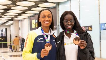 Ana Peleteiro y Fátima Diame, tras Glasgow 2024, con ropa de Joma.