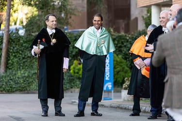 Rafa Nadal, a su llegada a la Universidad Politécnica de Madrid.