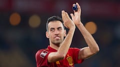 SEVILLE, SPAIN - NOVEMBER 14: Sergio Busquets of Spain celebrates during the 2022 FIFA World Cup Qualifier match between Spain and Sweden at Estadio de La Cartuja on November 14, 2021 in Seville, Spain. (Photo by Fran Santiago/Getty Images)