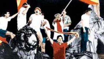 <b>HISTÓRICO</B>. La goleada a Dinamarca se celebró por primera vez en La Cibeles. Luego, la afición del Madrid lo tomó como tradición para sus títulos.