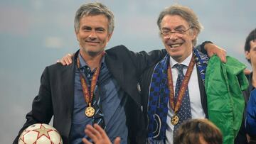 Jose Mourinho y Massimo Moratti celebran la Champions ganada en 2010