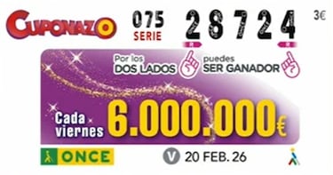 Cuponazo de la ONCE: comprobar los resultados del sorteo hoy, viernes 20 de febrero