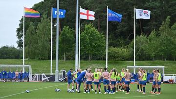 England players attend a team training session at St George's Park in Burton-on-Trent, central England, on June 27, 2023 ahead of their women's international friendly football match against Portugal on July 1.