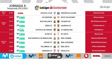 Ya se conocen los horarios de la octava jornada de Liga