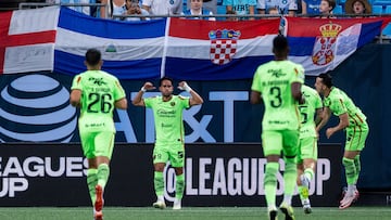 Jul 31, 2025; Charlotte, North Carolina, USA; Jurez midfielder Madsen De Souza Silva (9) celebrates after a goal during the first half against the Charlotte FC at Bank of America Stadium. Mandatory Credit: Scott Kinser-Imagn Images