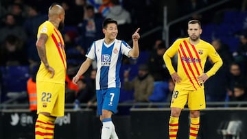 Wu Lei, tras anotar el 2-2 del Espanyol frente al Barcelona.
