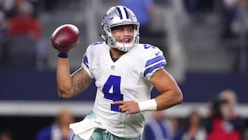 ARLINGTON, TX - DECEMBER 18: Dak Prescott #4 of the Dallas Cowboys looks to pass during the first half against the Tampa Bay Buccaneers at AT&amp;T Stadium on December 18, 2016 in Arlington, Texas.   Tom Pennington/Getty Images/AFP
 == FOR NEWSPAPERS, INTERNET, TELCOS &amp; TELEVISION USE ONLY ==