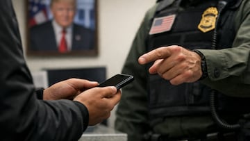 Passport control cellphone Trump - artist's impression