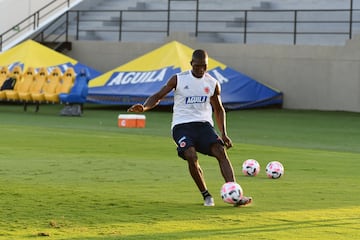 La Selección Colombia continúa trabajando en la sede de la Federación Colombiana de Fútbol en Barranquilla bajo el mando del técnico Reinaldo Rueda. Tras la atención a la prensa, el grupo conformado por jugadores del FPC hizo trabajo en espacio reducido, fútbol y trabajo de arqueros.