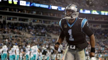 CHARLOTTE, NC - NOVEMBER 13: Cam Newton #1 of the Carolina Panthers reacts after a play against the Miami Dolphins during their game at Bank of America Stadium on November 13, 2017 in Charlotte, North Carolina.   Streeter Lecka/Getty Images/AFP
 == FOR NEWSPAPERS, INTERNET, TELCOS &amp; TELEVISION USE ONLY ==