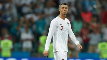(FILES) In this file photo taken on June 30, 2018 Portugal's forward Cristiano Ronaldo reacts to his teams loss during the Russia 2018 World Cup round of 16 football match between Uruguay and Portugal at the Fisht Stadium in Sochi on June 30, 2018. -