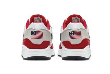 This undated product image obtained by the Associated Press shows Nike Air Max 1 Quick Strike Fourth of July shoes that have a U.S. flag with 13 white stars in a circle on it, known as the Betsy Ross flag, on them. Nike is pulling the flag-themed tennis shoe after former NFL quarterback Colin Kaepernick complained to the shoemaker, according to the Wall Street Journal. (AP Photo)