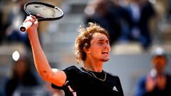 PARIS, FRANCE - MAY 28: Alexander Zverev of Germany celebrates victory during his mens singles first round match against John Millman of Australia  during Day three of the 2019 French Open at Roland Garros on May 28, 2019 in Paris, France. (Photo by Clive Mason/Getty Images)