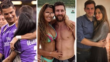 Cristiano Ronaldo con Georgina Rodríguez, Leo Messi con Antonela Roccuzzo e Iker Casillas con Sara Carbonero