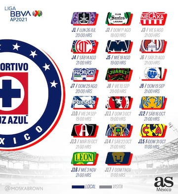 Calendario de Cruz Azul para el Apertura 2021 de la Liga MX