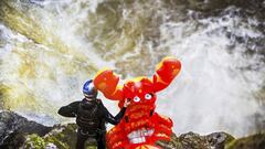 A 20 metre waterfall jump... on an inflatable lobster