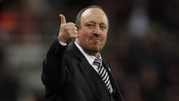 Newcastle manager Rafael Benitez celebrates being promoted to the premier league 