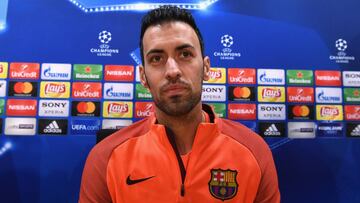 BARCELONA, SPAIN - MARCH 13:  Sergio Busquets of Barcelona takes a seat during a Barcelona press conference ahead of their UEFA Champions League Round of 16 match against Chelsea at Nou Camp on March 13, 2018 in Barcelona, Spain.  (Photo by David Ramos/Ge