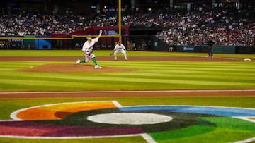 PHOENIX, AZ - MARCH 11: Julio Urías #7 of Team Mexico pitches during Game 1 of Pool C between Team Colombia and Team Mexico at Chase Field on Saturday, March 11, 2023 in Phoenix, Arizona. (Photo by Daniel Shirey/WBCI/MLB Photos via Getty Images)