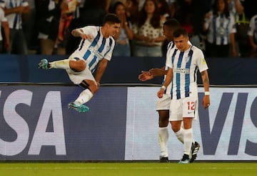 Soccer Football - FIFA Club World Cup - CF Pachuca vs Wydad AC - Zayed Sports City Stadium, Abu Dhabi, United Arab Emirates - December 9, 2017 Pachuca's Victor Guzman celebrates scoring their first goal REUTERS/Amr Abdallah Dalsh