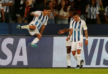 Soccer Football - FIFA Club World Cup - CF Pachuca vs Wydad AC - Zayed Sports City Stadium, Abu Dhabi, United Arab Emirates - December 9, 2017   Pachuca's Victor Guzman celebrates scoring their first goal    REUTERS/Amr Abdallah Dalsh