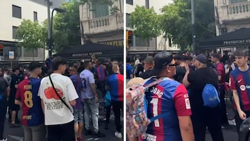 Cánticos de “Laporta, hijo de p***” a las puertas de Montjuïc en la previa del Clásico