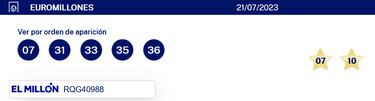 Euromillones: comprobar los resultados del sorteo de hoy, viernes 21 de julio