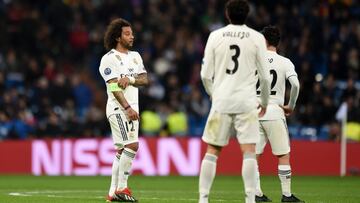 MADRID, SPAIN - DECEMBER 12:  Marcelo of Real Madrid reacts during the UEFA Champions League Group G match between Real Madrid  and CSKA Moscow at Bernabeu on December 12, 2018 in Madrid, Spain.  (Photo by Denis Doyle/Getty Images)