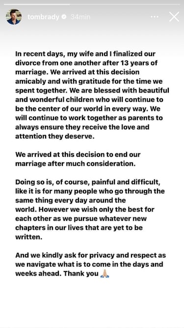 How did Tom Brady announce his divorce from Gisele Bündchen?