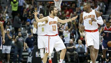 Apr 24, 2017; Atlanta, GA, USA; Atlanta Hawks guard Jose Calderon (13) reacts after making a basket against the Washington Wizards in the second quarter in game four of the first round of the 2017 NBA Playoffs at Philips Arena. Mandatory Credit: Brett Davis-USA TODAY Sports