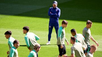 Simeone, en el entrenamiento previo al partido ante el Borussia Dortmund.