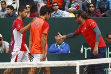 Hans Podlipnik y Christian Garin en el duelo de dobles ante Venezuela.