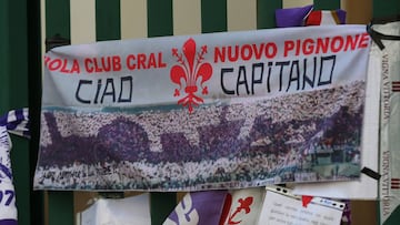Banners are erected during the funeral of Davide Astori on March 8, 2018 in Florence, Italy. The Fiorentina captain and Italy international Davide Astori died suddenly in his sleep aged 31 on March 4th, 2018.