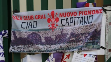 Banners are erected during the funeral of Davide Astori on March 8, 2018 in Florence, Italy. The Fiorentina captain and Italy international Davide Astori died suddenly in his sleep aged 31 on March 4th, 2018. 