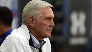 (FILES) NBA Hall of Famer and current executive board member of the Golden State Warriors Jerry West watches action during Day Two of the NBA Draft Combine at Quest MultiSport Complex in Chicago, Illinois, on May 12, 2017. Obsessive perfectionism and a deadly jump shot  made Jerry West, who died on June 12, 2024 at the age 86, one of the greatest guards in NBA history. His uncompromising will to win and encyclopedic knowledge of the game also made him one of the league's all-time great executives. (Photo by Stacy Revere / GETTY IMAGES NORTH AMERICA / AFP)